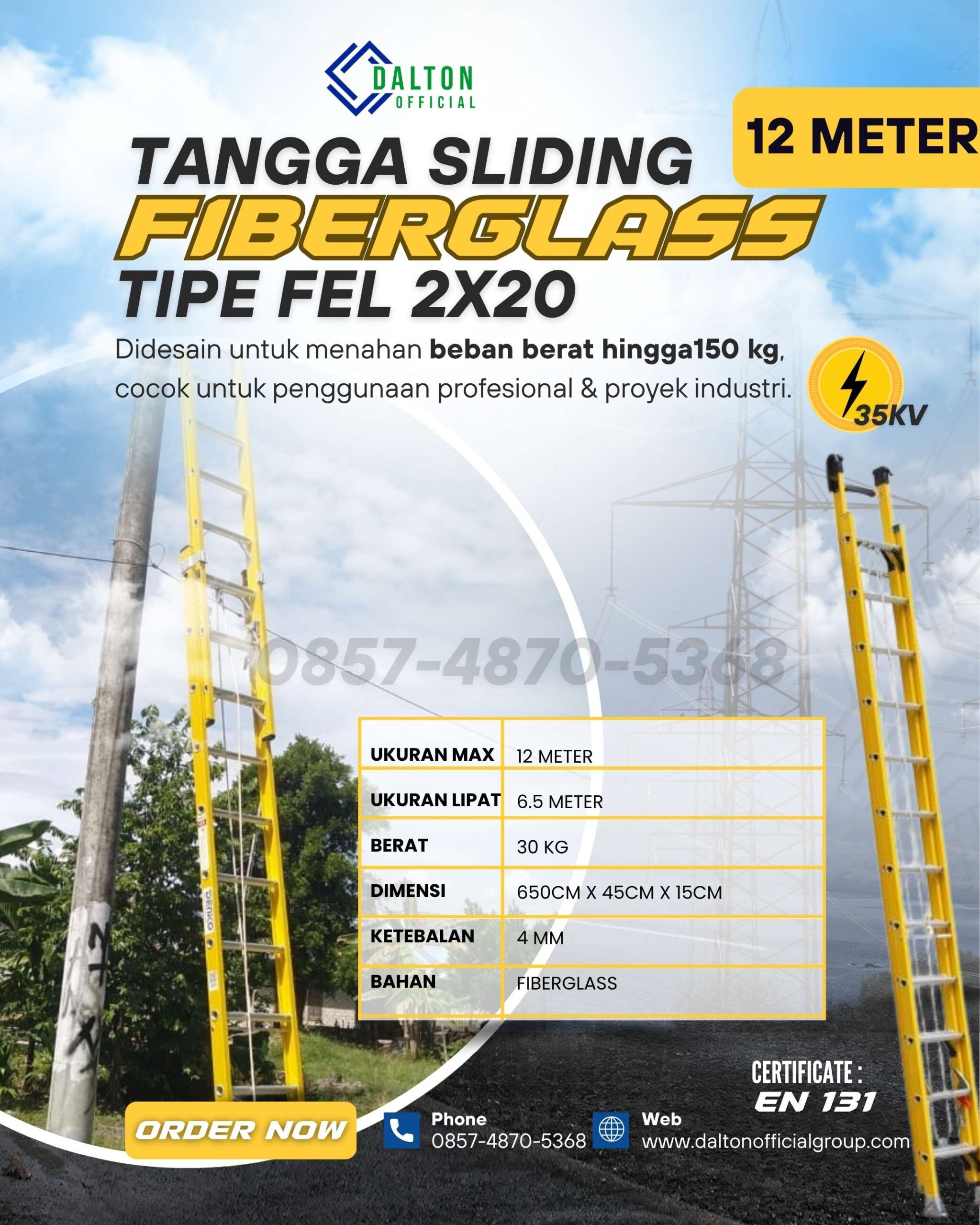 Jual Tangga PLN Fiberglass Denko Tinggi 12 Meter