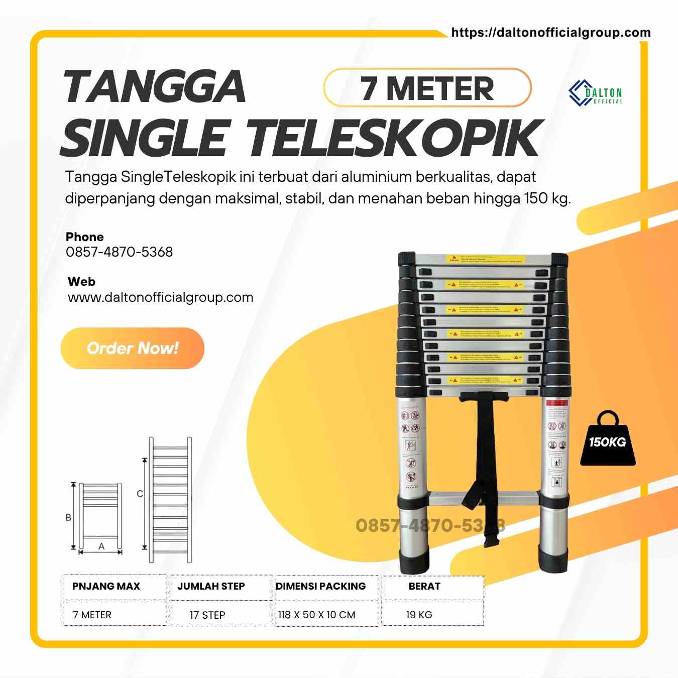 Jual Tangga single teleskopik dalton 7 meter tipe ML-1010L
